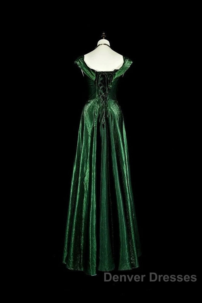 Pretty A Line Sweetheart Ruffles Long Evening Dress Green Velvet Prom Dress Secondary image