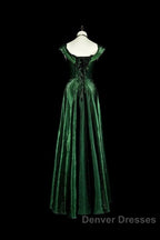 Pretty A Line Sweetheart Ruffles Long Evening Dress Green Velvet Prom Dress