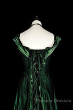 Pretty A Line Sweetheart Ruffles Long Evening Dress Green Velvet Prom Dress