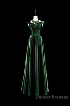 Pretty A Line Sweetheart Ruffles Long Evening Dress Green Velvet Prom Dress