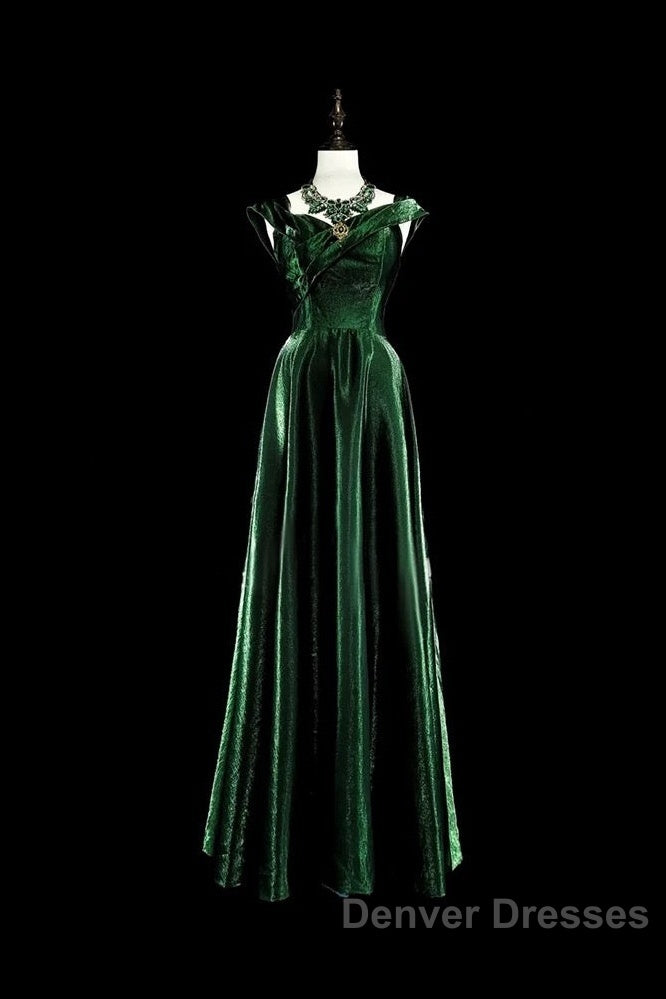Pretty A Line Sweetheart Ruffles Long Evening Dress Green Velvet Prom Dress