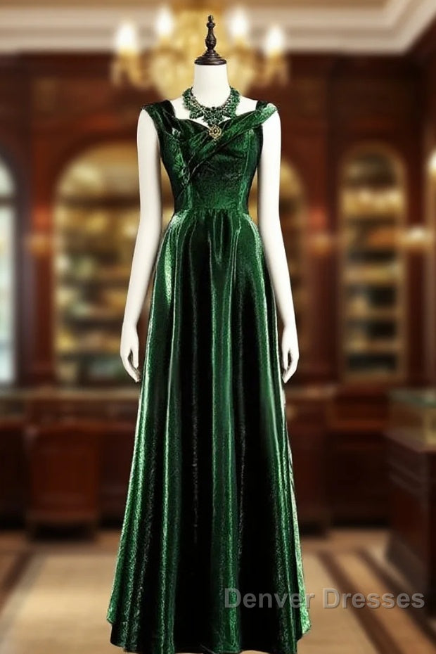 Pretty A Line Sweetheart Ruffles Long Evening Dress Green Velvet Prom Dress Main image