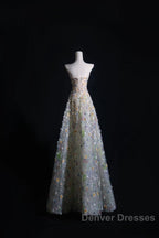 Pretty A Line Sweetheart Tulle Floral Long Prom Dress Evening Gowns