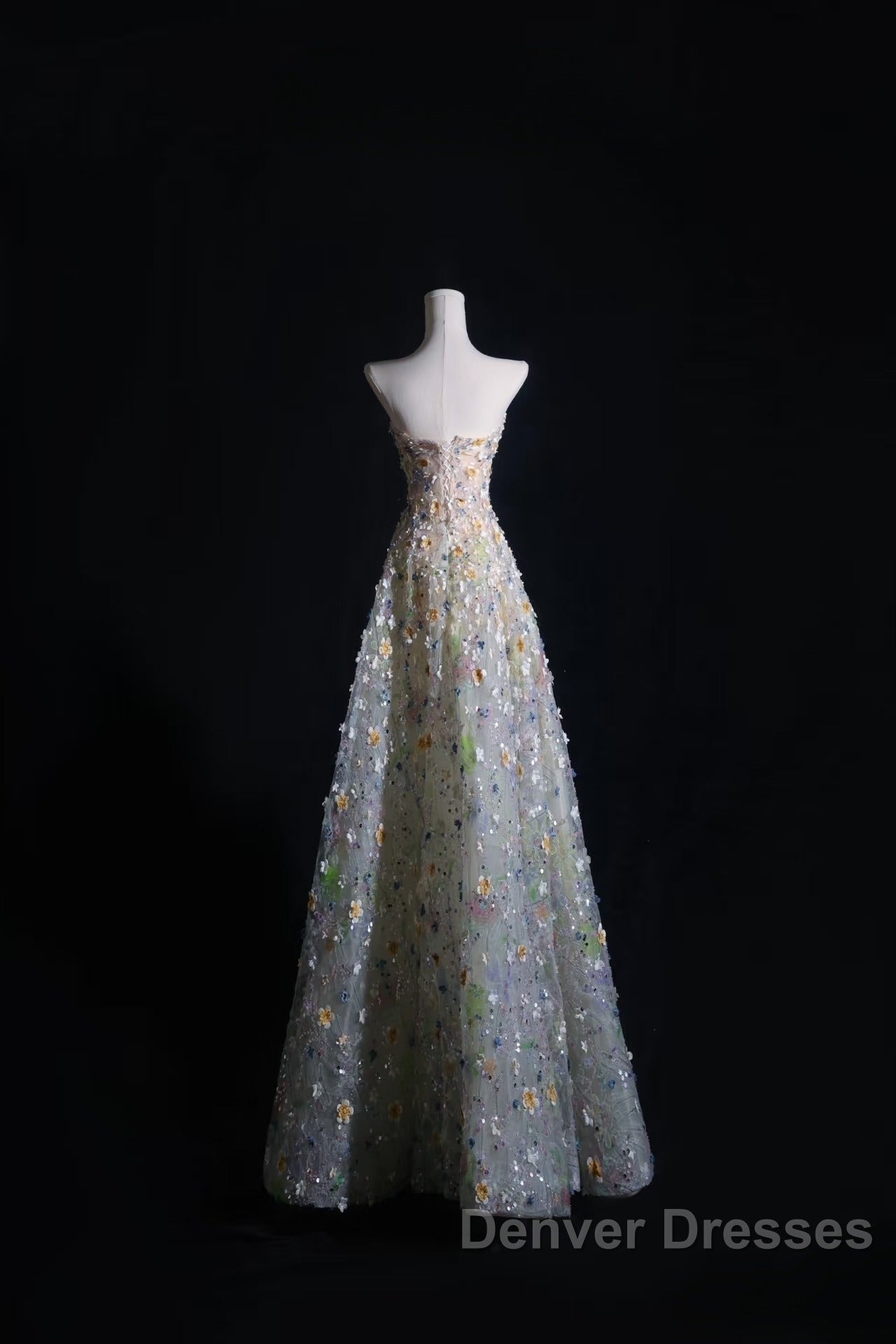 Pretty A Line Sweetheart Tulle Floral Long Prom Dress Evening Gowns
