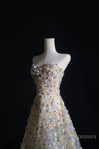 Pretty A Line Sweetheart Tulle Floral Long Prom Dress Evening Gowns