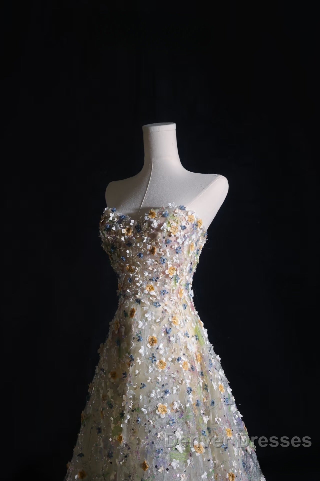 Pretty A Line Sweetheart Tulle Floral Long Prom Dress Evening Gowns