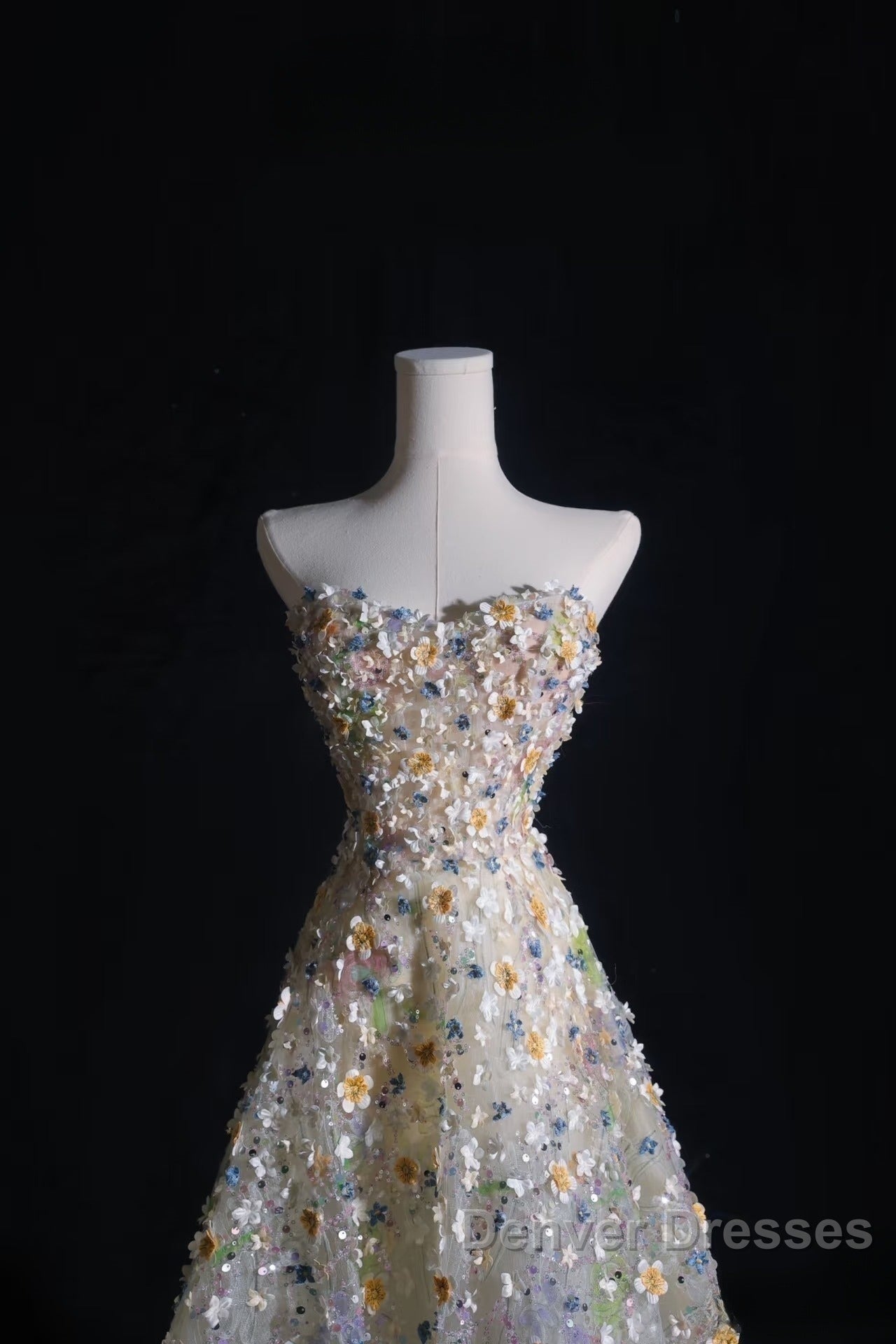 Pretty A Line Sweetheart Tulle Floral Long Prom Dress Evening Gowns