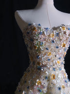 Pretty A Line Sweetheart Tulle Floral Long Prom Dress Evening Gowns