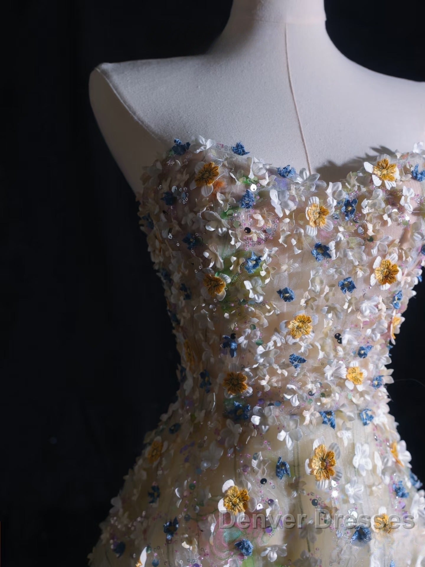 Pretty A Line Sweetheart Tulle Floral Long Prom Dress Evening Gowns