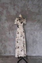Pretty A Line V Neckline Floral Long Prom Dress Birthday Dress For Women