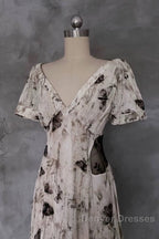Pretty A Line V Neckline Floral Long Prom Dress Birthday Dress For Women