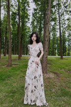 Pretty A Line V Neckline Floral Long Prom Dress Birthday Dress For Women