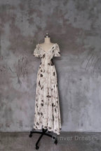 Pretty A Line V Neckline Floral Long Prom Dress Birthday Dress For Women