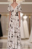 Pretty A Line V Neckline Floral Long Prom Dress Birthday Dress For Women