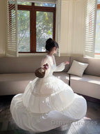 Pretty A Line V Neckline Long Sleeves Chiffon White Ankle Length Evening Dress Prom Dress