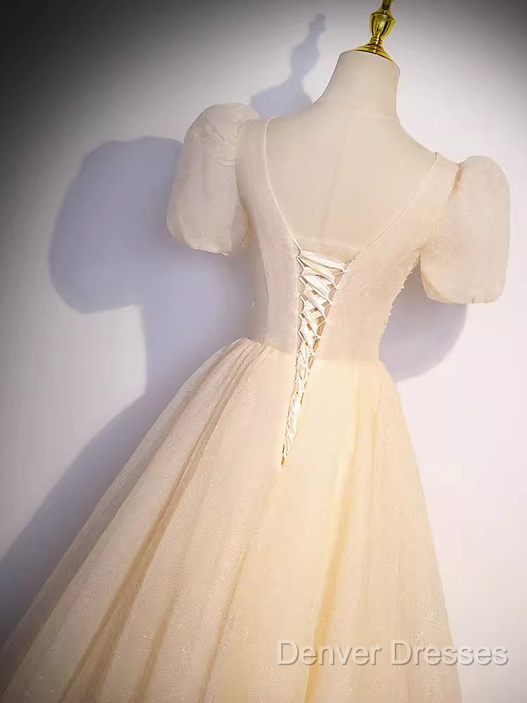 Pretty A Line V Neckline Short Sleeves Long Evening Party Dress Prom Dress Secondary image