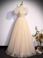 Pretty A Line V Neckline Short Sleeves Long Evening Party Dress Prom Dress