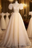 Pretty A Line V Neckline Short Sleeves Long Evening Party Dress Prom Dress