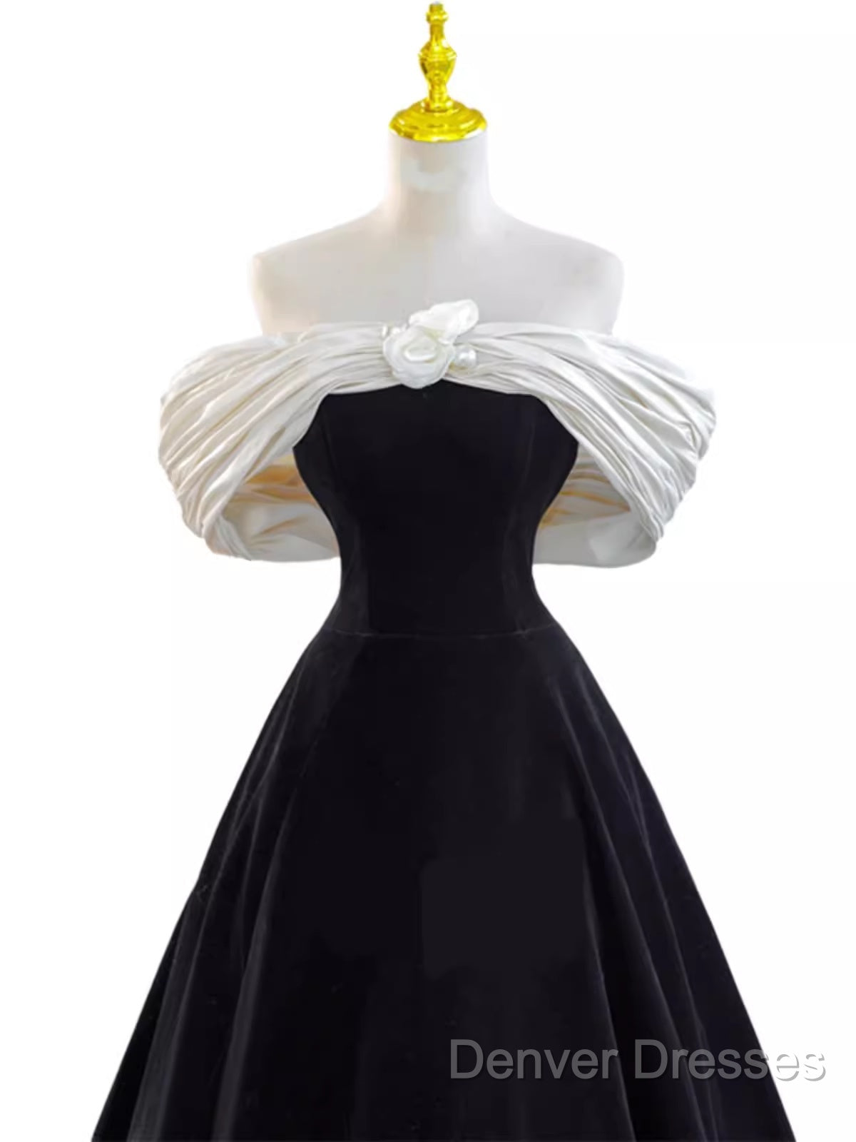 Pretty Ball Gown Off The Shoulder Black Velvet Evening Party Dress Prom Dress With Flower Secondary image