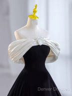 Pretty Ball Gown Off The Shoulder Black Velvet Evening Party Dress Prom Dress With Flower