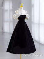 Pretty Ball Gown Off The Shoulder Black Velvet Evening Party Dress Prom Dress With Flower