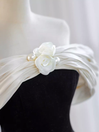 Pretty Ball Gown Off The Shoulder Black Velvet Evening Party Dress Prom Dress With Flower PD0043