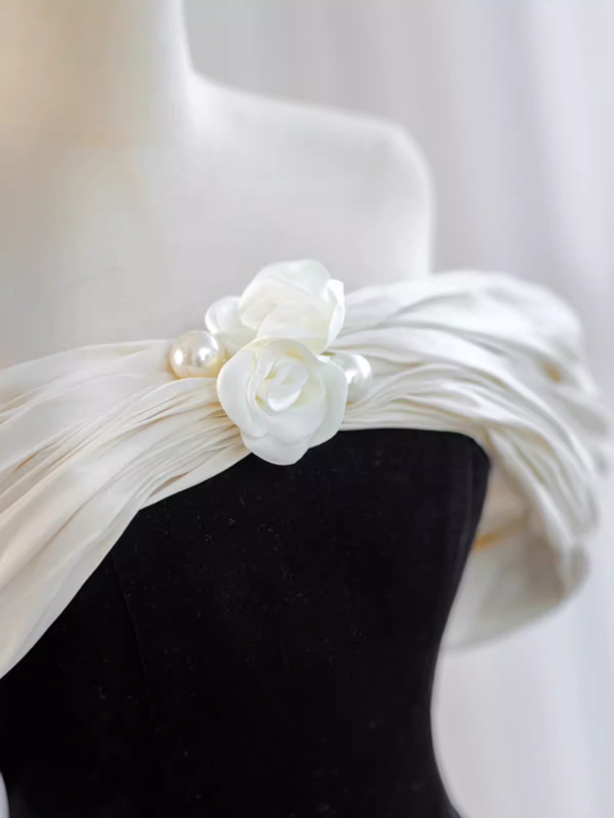 Pretty Ball Gown Off The Shoulder Black Velvet Evening Party Dress Prom Dress With Flower PD0043