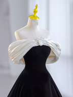 Pretty Ball Gown Off The Shoulder Black Velvet Evening Party Dress Prom Dress With Flower PD0043
