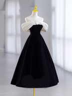 Pretty Ball Gown Off The Shoulder Black Velvet Evening Party Dress Prom Dress With Flower PD0043