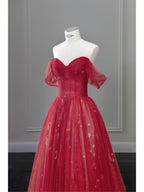 Pretty Ball Gown Off The Shoulder Navy Blue Tulle Long Prom Dress Party Dress