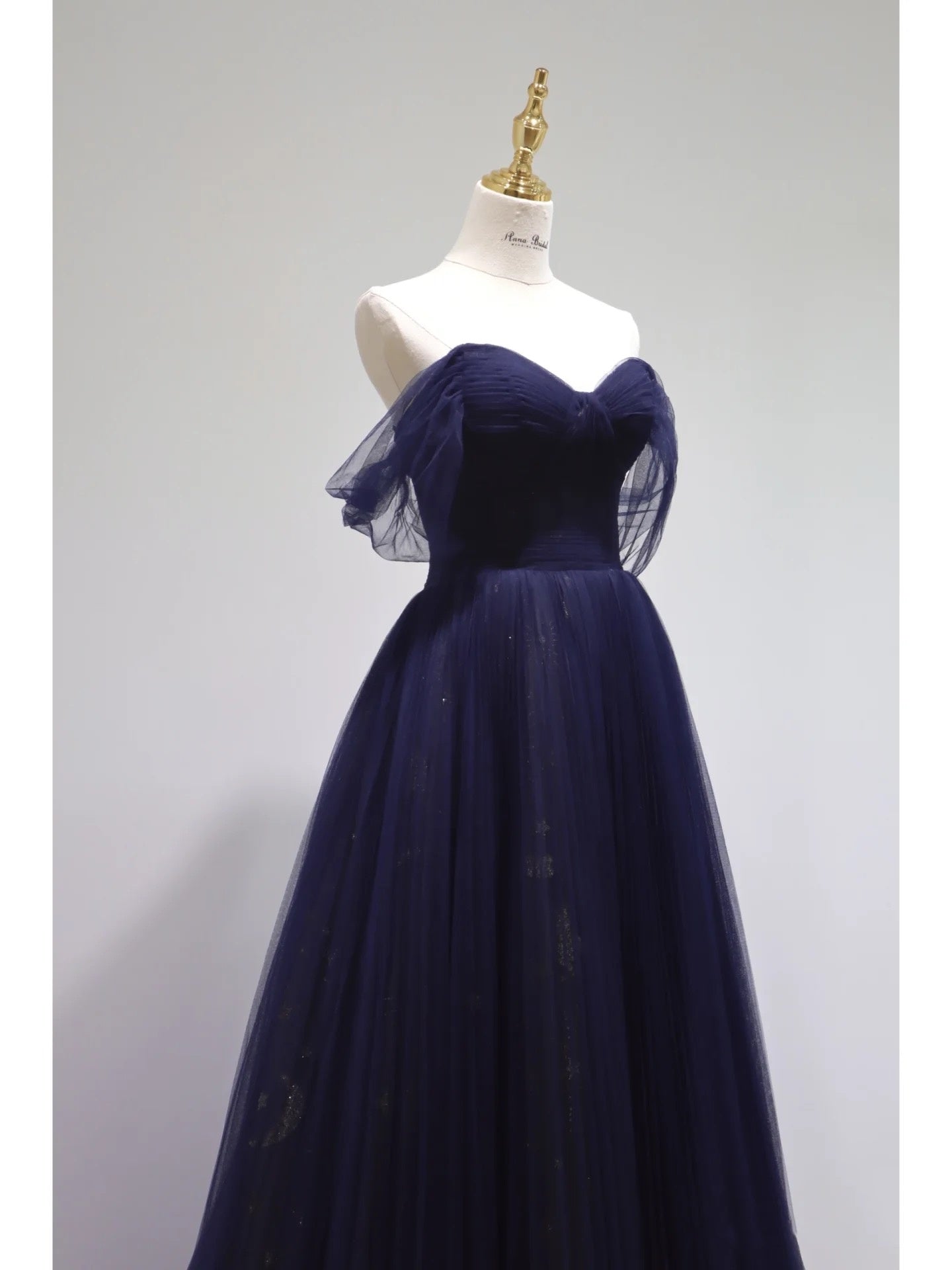 Pretty Ball Gown Off The Shoulder Navy Blue Tulle Long Prom Dress Party Dress