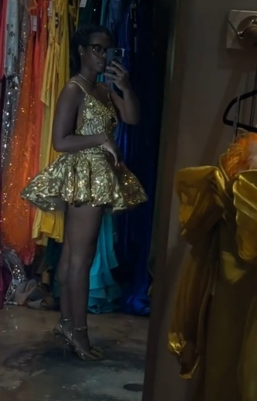 Pretty Ball Gown Spaghetti Straps Gold Lace Formal 8Th Grade Homecoming Dress Summer Middle School Hoco Dress Homecoming Outfits Secondary image