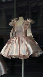 Pretty Ball Gown Spaghetti Straps Pink Satin Short Mini Formal 8Th Grade Homecoming Dress Summer Middle School Hoco Dress Birthday Outfits