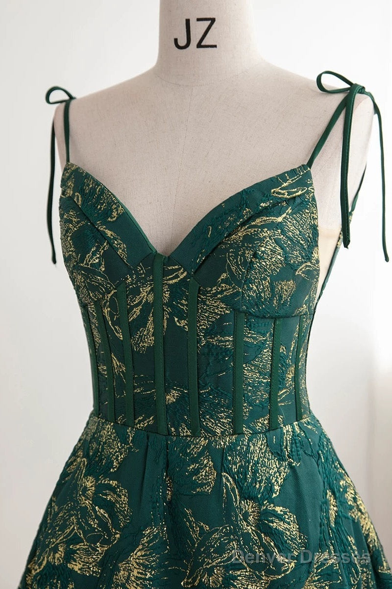 Pretty Ball Gown Spaghetti Straps Satin Green Long Length Evening Dress Prom Dresses