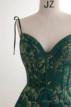 Pretty Ball Gown Spaghetti Straps Satin Green Long Length Evening Dress Prom Dresses