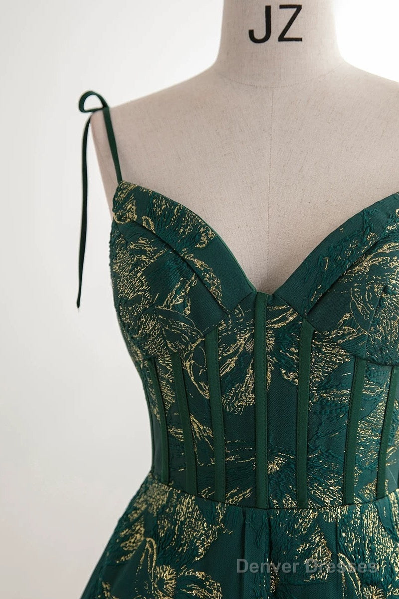 Pretty Ball Gown Spaghetti Straps Satin Green Long Length Evening Dress Prom Dresses