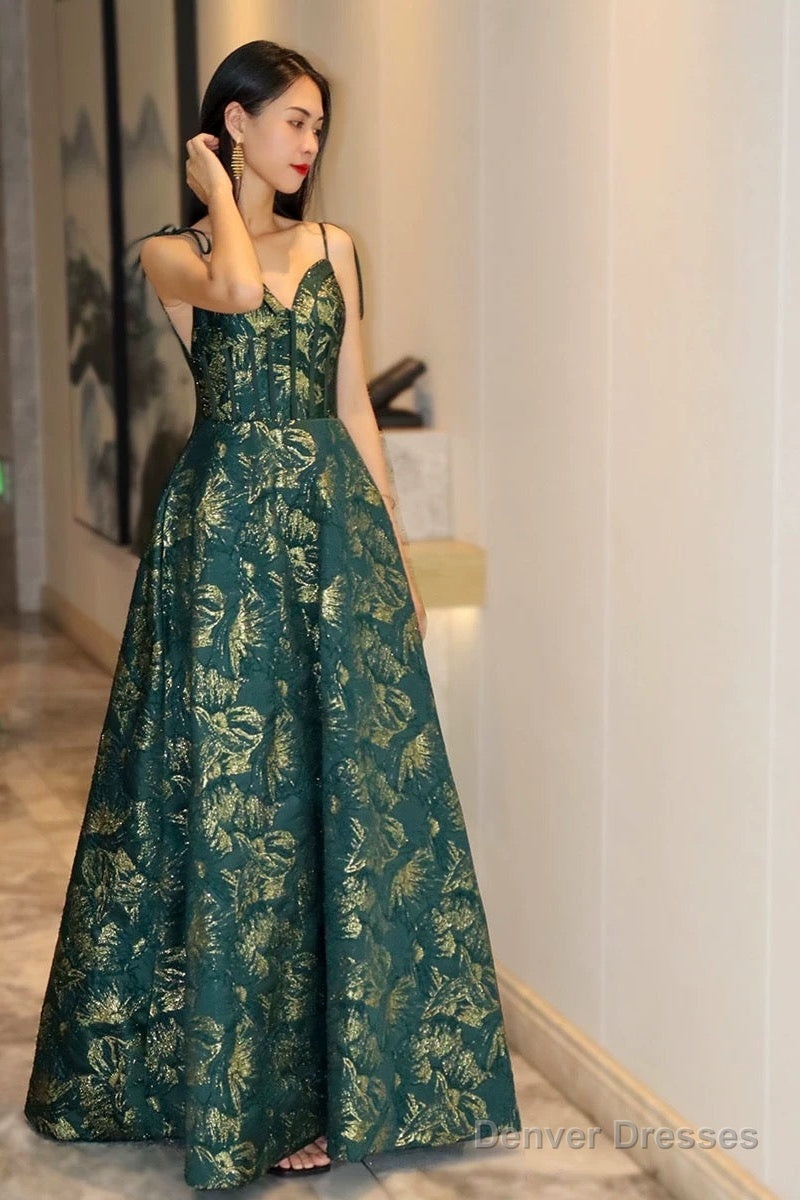 Pretty Ball Gown Spaghetti Straps Satin Green Long Length Evening Dress Prom Dresses