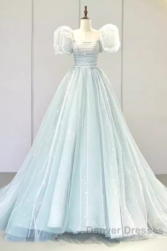 Pretty Ball Gown Square Neckline Short Sleeves Long Evening Party Dress Prom Dress Secondary image