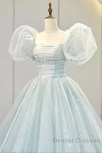 Pretty Ball Gown Square Neckline Short Sleeves Long Evening Party Dress Prom Dress