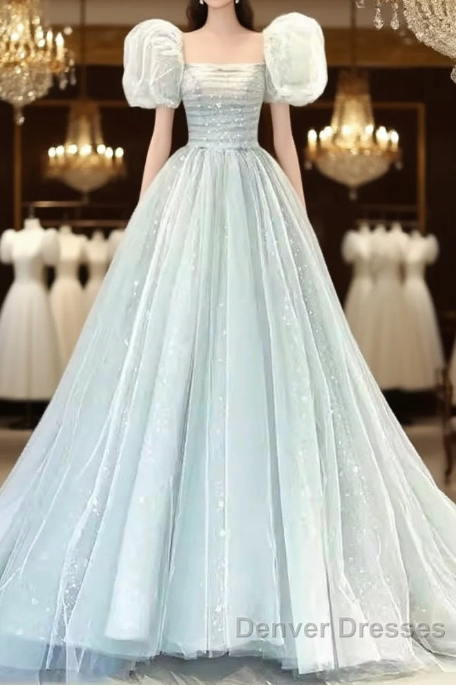 Pretty Ball Gown Square Neckline Short Sleeves Long Evening Party Dress Prom Dress Main image