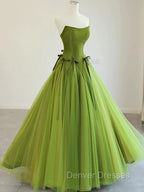 Pretty Ball Gown Strapless Bud Green Tulle Prom Dress Evening Dress