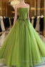Pretty Ball Gown Strapless Bud Green Tulle Prom Dress Evening Dress
