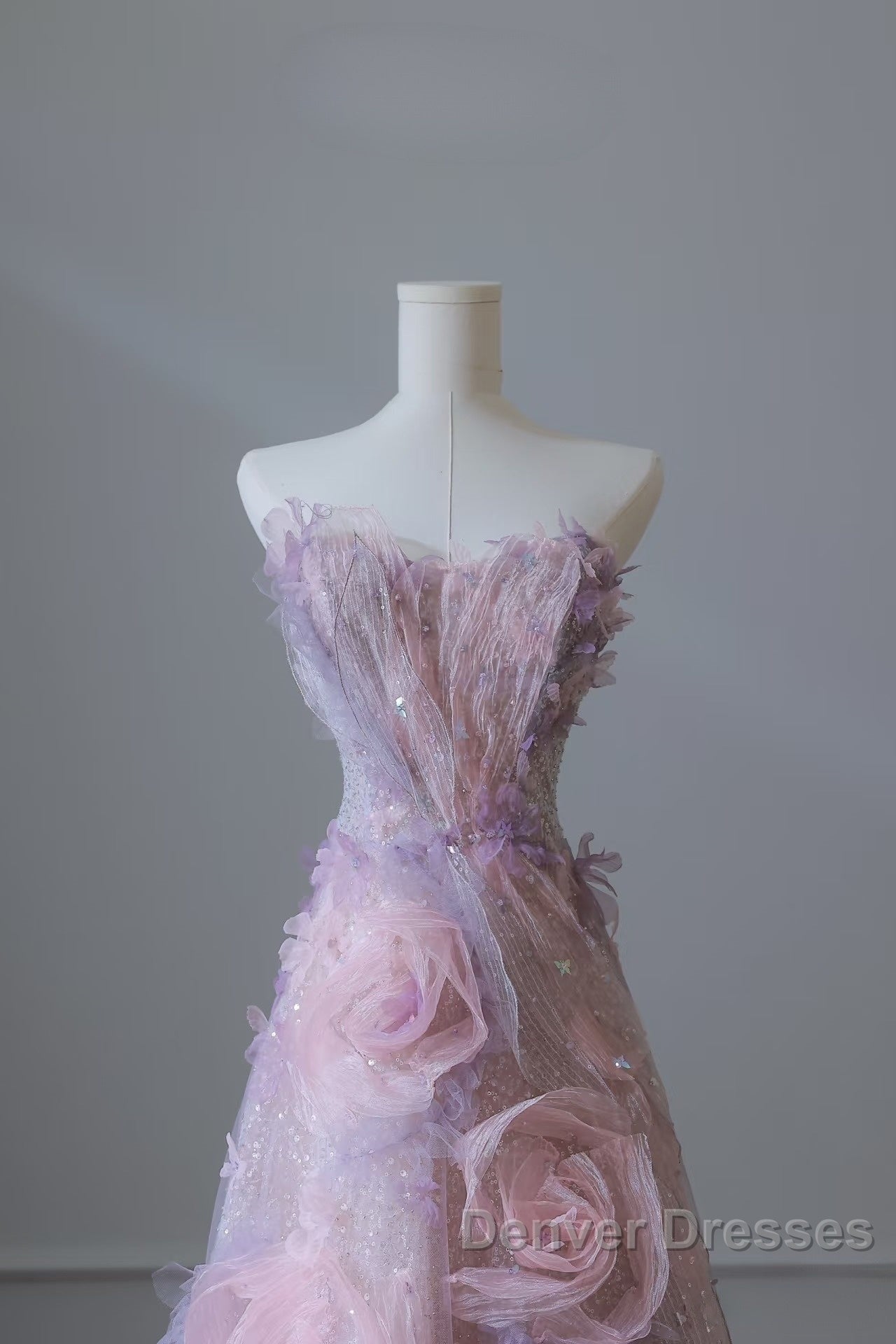 Pretty Ball Gown Sweetheart Pink Floral Tulle Long Prom Dress Evening Gowns