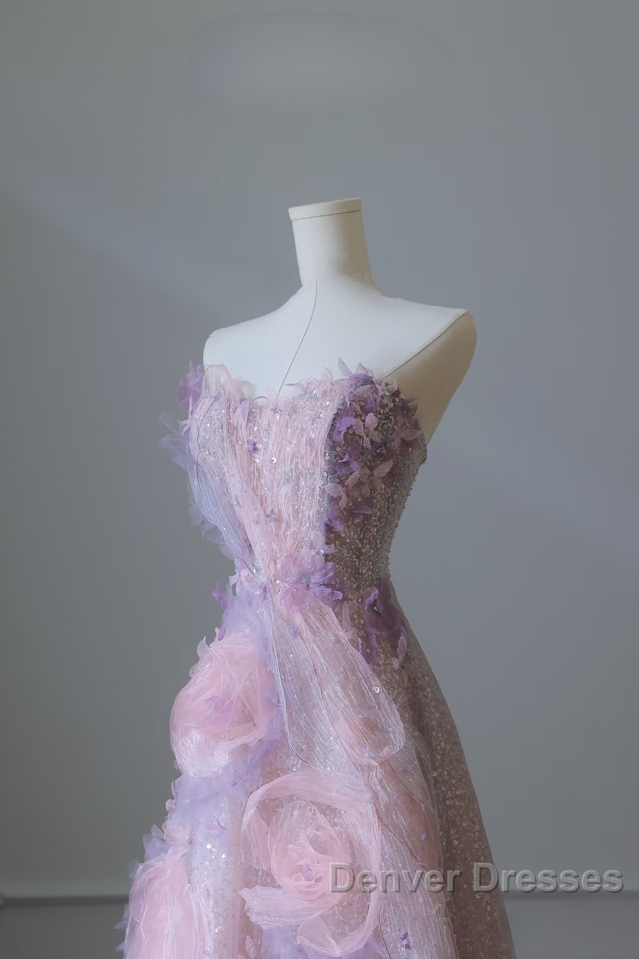 Pretty Ball Gown Sweetheart Pink Floral Tulle Long Prom Dress Evening Gowns