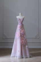 Pretty Ball Gown Sweetheart Pink Floral Tulle Long Prom Dress Evening Gowns