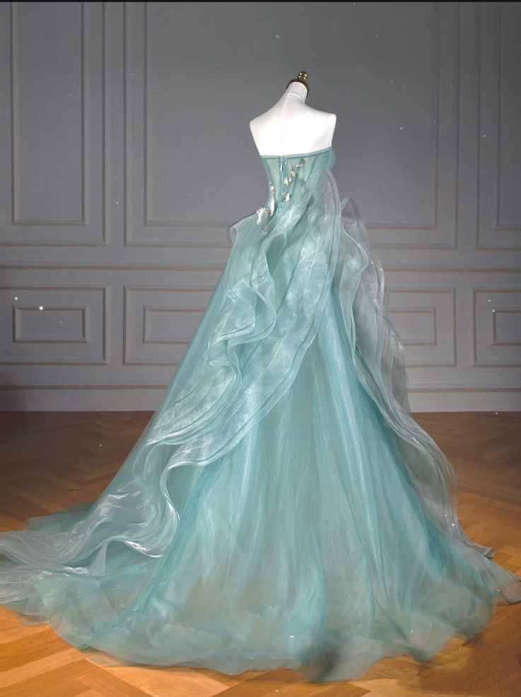 Pretty Ball Gown Sweetheart Tulle Green Long Evening Dress Prom Dress With Ruffles Secondary image