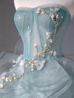 Pretty Ball Gown Sweetheart Tulle Green Long Evening Dress Prom Dress With Ruffles