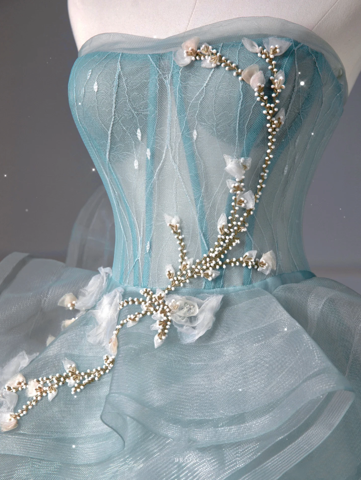 Pretty Ball Gown Sweetheart Tulle Green Long Evening Dress Prom Dress With Ruffles