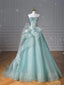 Pretty Ball Gown Sweetheart Tulle Green Long Evening Dress Prom Dress With Ruffles