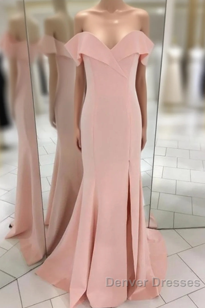 Pretty Blush Pink Mermaid V-Neck Off Shoulder Prom Dress Long Main image
